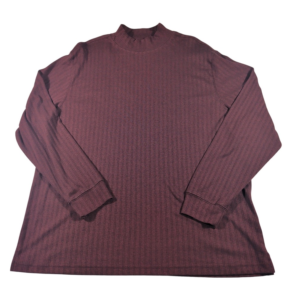 Covington Shirt Mens XL Burgundy Mock Neck Ribbed Knit Long Sleeve Cotton Blend